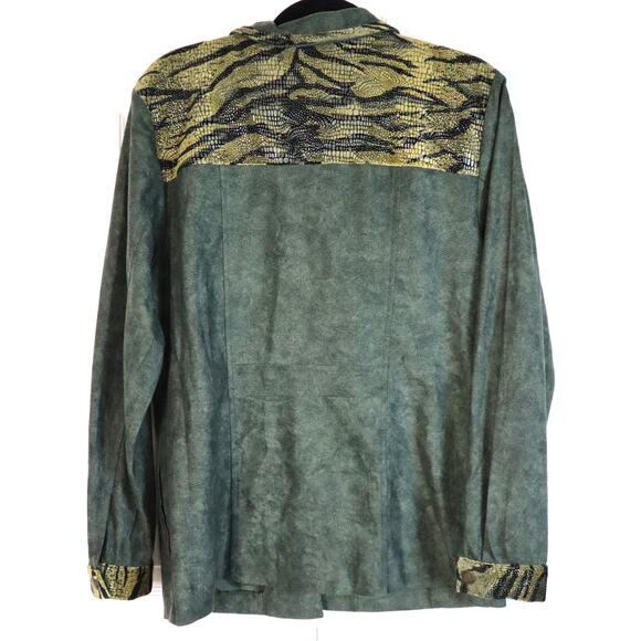 Vintage Green and Gold Button Down Blouse Top Animal Print Microsuede S / M Y2K - Picture 5 of 8